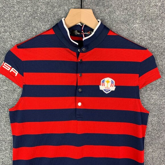 NWT RLX Ralph Lauren 2016 RYDER CUP WOMEN’S SZ SMALL SHIRT STRIPED NAVY RED USA - Picture 3 of 13